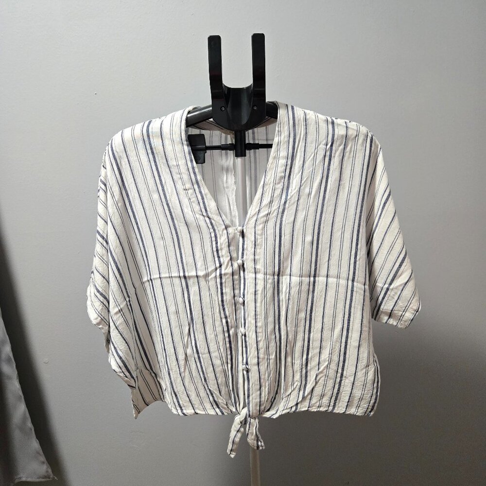 Sim & Sam Top Women's XL Striped Tie Knot Button Up V Neck Beach Shirt